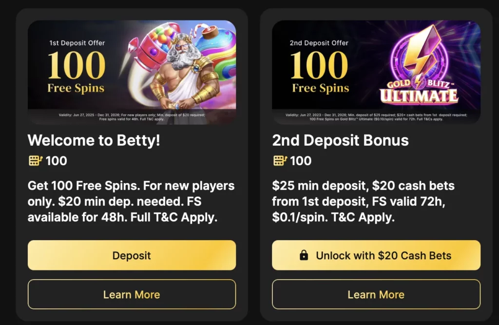 Betty Casino Welcome Bonus