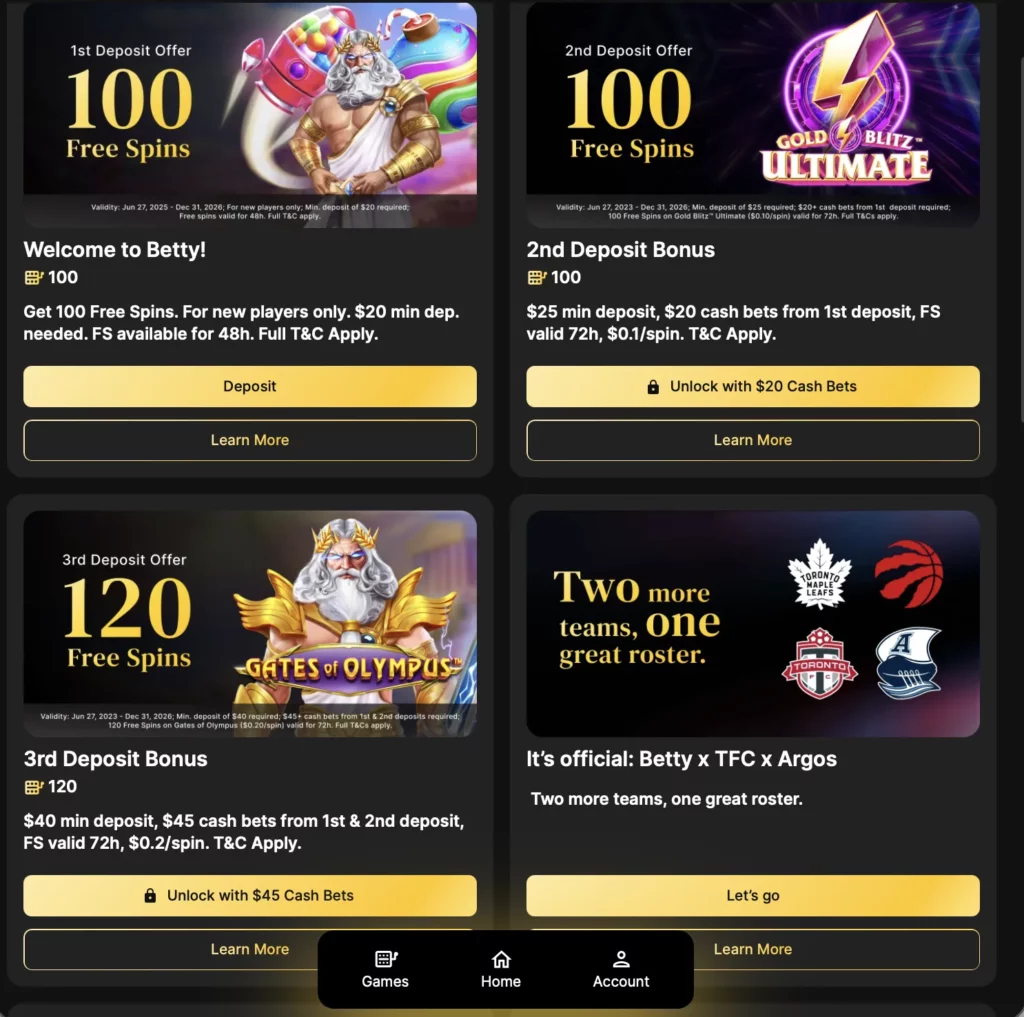 Free Spins Promotions at Betty